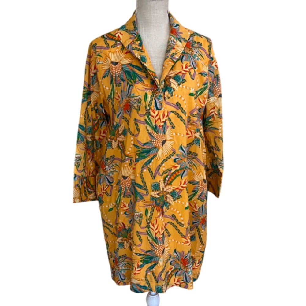 Jude Connally Helen Peacock Floral Sunset Yellow and Teal Floral Dress NWT - S